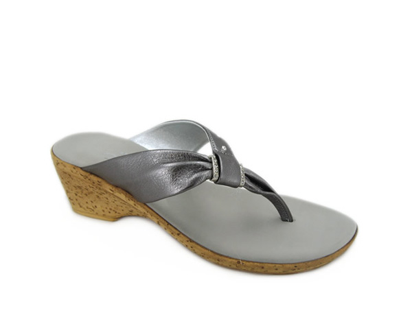 The Paulie Thong Wedge in pewter by Onex.