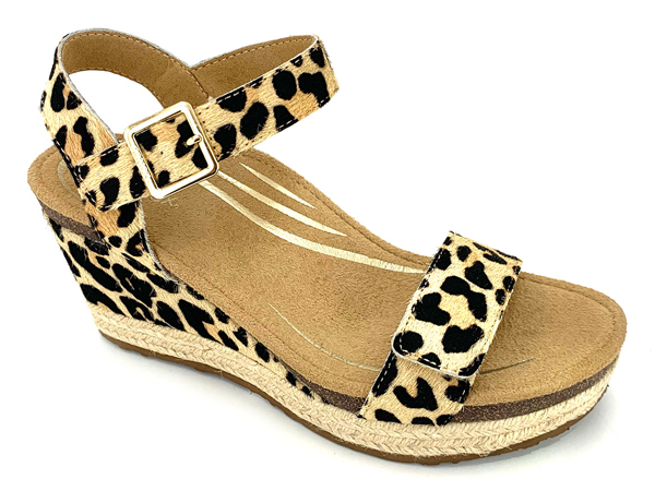 Aetrex Sydney Quarter Strap Wedge Sandal Leopard